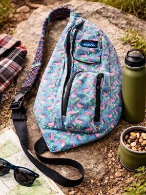 KAVU Rope Sling Bag Flamingo Print Limited Edition Crossbody Outdoor Backpack